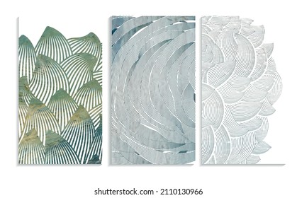 wavy decorative drawing effect, blue oil paint textured vector background template set