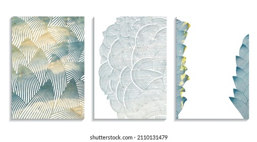 efecto de dibujo decorativo ondulado, pintura de aceite azul texturado conjunto de plantillas de fondo vectorial