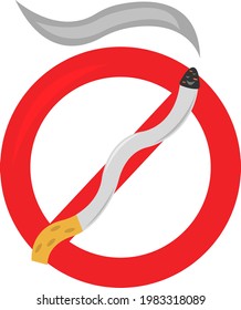 wavy deformed cigarette smokes on white background and red prohibitory sign