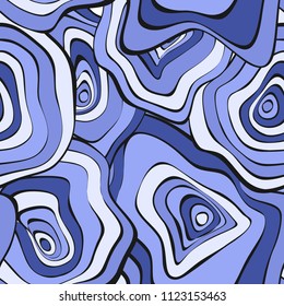 Wavy Deformed Spots. Blue Abstract Background. Seamless Pattern with Distorted Circles. Vector Psychedelic Illustration with Colorful Rounds. Wave Seamless Pattern for Fabric, Textile, Cloth Design.