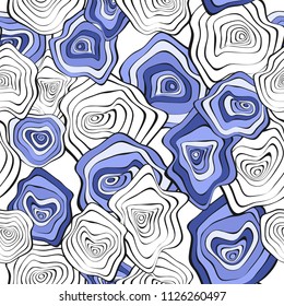 Wavy Deformed Spots. Blue Abstract Background. Seamless Pattern with Distorted Circles. Vector Psychedelic Illustration with Colorful Rounds. Wave Seamless Pattern for Fabric, Textile, Cloth Design.