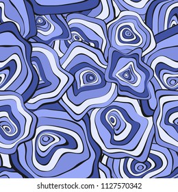 Wavy Deformed Spots. Blue Abstract Background. Seamless Pattern with Distorted Circles. Vector Psychedelic Illustration with Colorful Rounds. Wave Seamless Pattern for Fabric, Textile, Cloth Design.