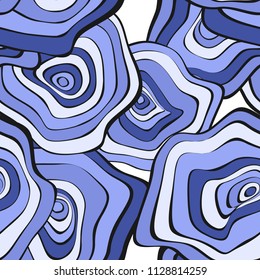 Wavy Deformed Spots. Blue Abstract Background. Seamless Pattern with Distorted Circles. Vector Psychedelic Illustration with Colorful Rounds. Wave Seamless Pattern for Fabric, Textile, Cloth Design.