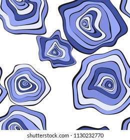 Wavy Deformed Spots. Blue Abstract Background. Seamless Pattern with Distorted Circles. Vector Psychedelic Illustration with Colorful Rounds. Wave Seamless Pattern for Fabric, Textile, Cloth Design.