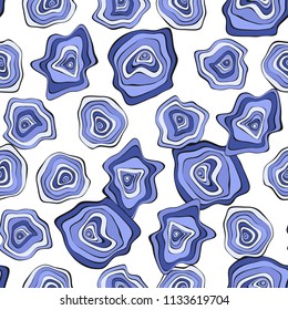 Wavy Deformed Spots. Blue Abstract Background. Seamless Pattern with Distorted Circles. Vector Psychedelic Illustration with Colorful Rounds. Wave Seamless Pattern for Fabric, Textile, Cloth Design.