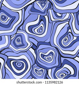 Wavy Deformed Spots. Blue Abstract Background. Seamless Pattern with Distorted Circles. Vector Psychedelic Illustration with Colorful Rounds. Wave Seamless Pattern for Fabric, Textile, Cloth Design.