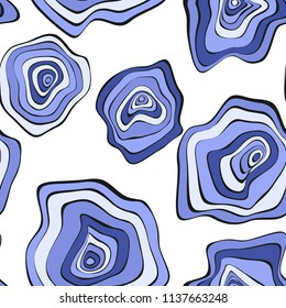 Wavy Deformed Spots. Blue Abstract Background. Seamless Pattern with Distorted Circles. Vector Psychedelic Illustration with Colorful Rounds. Wave Seamless Pattern for Fabric, Textile, Cloth Design.