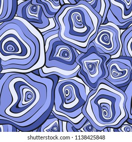 Wavy Deformed Spots. Blue Abstract Background. Seamless Pattern with Distorted Circles. Vector Psychedelic Illustration with Colorful Rounds. Wave Seamless Pattern for Fabric, Textile, Cloth Design.