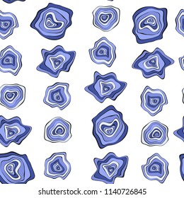 Wavy Deformed Spots. Blue Abstract Background. Seamless Pattern with Distorted Circles. Vector Psychedelic Illustration with Colorful Rounds. Wave Seamless Pattern for Fabric, Textile, Cloth Design.