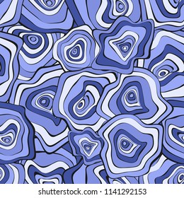 Wavy Deformed Spots. Blue Abstract Background. Seamless Pattern with Distorted Circles. Vector Psychedelic Illustration with Colorful Rounds. Wave Seamless Pattern for Fabric, Textile, Cloth Design.
