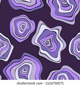 Wavy Deformed Spots. Purple Abstract Background. Seamless Pattern with Distorted Circles. Vector Psychedelic Illustration with Colorful Rounds. Wave Seamless Pattern for Fabric, Textile, Cloth Design.