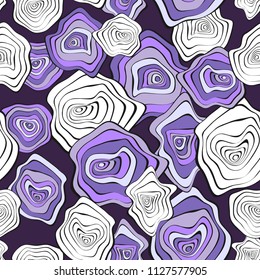 Wavy Deformed Spots. Purple Abstract Background. Seamless Pattern with Distorted Circles. Vector Psychedelic Illustration with Colorful Rounds. Wave Seamless Pattern for Fabric, Textile, Cloth Design.