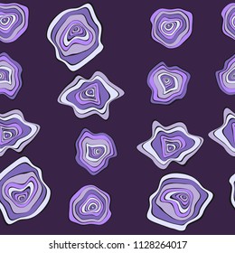 Wavy Deformed Spots. Purple Abstract Background. Seamless Pattern with Distorted Circles. Vector Psychedelic Illustration with Colorful Rounds. Wave Seamless Pattern for Fabric, Textile, Cloth Design.
