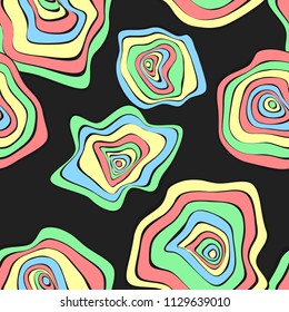 Wavy Deformed Spots. Purple Abstract Background. Seamless Pattern with Distorted Circles. Vector Psychedelic Illustration with Colorful Rounds. Wave Seamless Pattern for Fabric, Textile, Cloth Design.