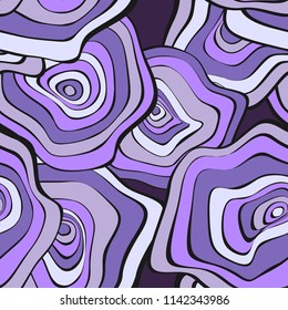 Wavy Deformed Spots. Purple Abstract Background. Seamless Pattern with Distorted Circles. Vector Psychedelic Illustration with Colorful Rounds. Wave Seamless Pattern for Fabric, Textile, Cloth Design.