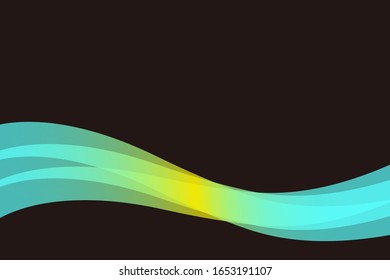 Wavy design material with fluorescent green and yellow gradient on black background color