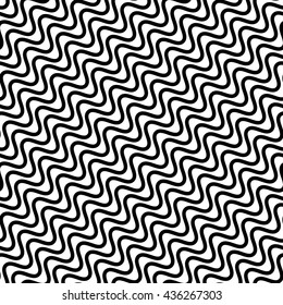 Wavy diagonal parallel lines. seamless, repeatable monochrome pattern. Vector
