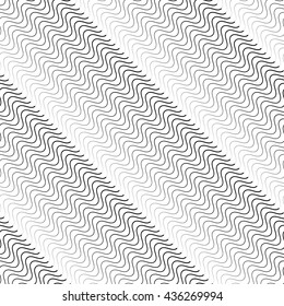 Wavy diagonal parallel lines. seamless, repeatable monochrome pattern. Vector