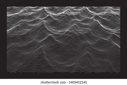 Wavy digital backgound made of lines. Line art.