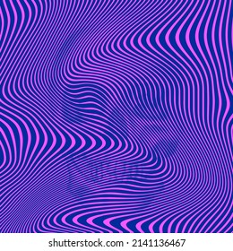 Wavy verzerrte blaue Linienstruktur, Halbfton, Vektorgrafik von Schädelkopf von 3D-Rendering auf rosafarbenem Hintergrund in der Vaporwave