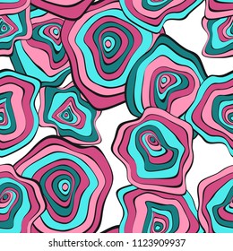 Wavy Distorted Rounds. Seamless Pattern with Deformed Circles. Hand Drawn Abstract Background. Vector Psychedelic Illustration with Colorful Spots. Wave Seamless Pattern for Fabric, Textile, Wrapping.