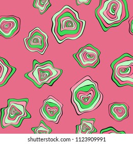 Wavy Distorted Rounds. Seamless Pattern with Deformed Circles. Hand Drawn Abstract Background. Vector Psychedelic Illustration with Colorful Spots. Wave Seamless Pattern for Fabric, Textile, Wrapping.