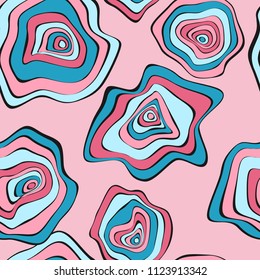 Wavy Distorted Rounds. Seamless Pattern with Deformed Circles. Hand Drawn Abstract Background. Vector Psychedelic Illustration with Colorful Spots. Wave Seamless Pattern for Fabric, Textile, Wrapping.