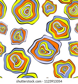 Wavy Distorted Rounds. Seamless Pattern with Deformed Circles. Hand Drawn Abstract Background. Vector Psychedelic Illustration with Colorful Spots. Wave Seamless Pattern for Fabric, Textile, Wrapping.