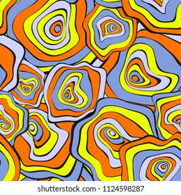 Wavy Distorted Rounds. Seamless Pattern with Deformed Circles. Hand Drawn Abstract Background. Vector Psychedelic Illustration with Colorful Spots. Wave Seamless Pattern for Fabric, Textile, Wrapping.