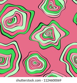 Wavy Distorted Rounds. Seamless Pattern with Deformed Circles. Hand Drawn Abstract Background. Vector Psychedelic Illustration with Colorful Spots. Wave Seamless Pattern for Fabric, Textile, Wrapping.