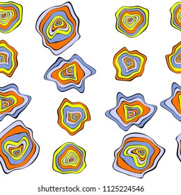 Wavy Distorted Rounds. Seamless Pattern with Deformed Circles. Hand Drawn Abstract Background. Vector Psychedelic Illustration with Colorful Spots. Wave Seamless Pattern for Fabric, Textile, Wrapping.