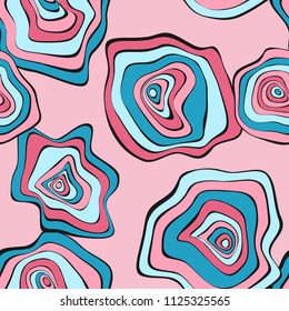 Wavy Distorted Rounds. Seamless Pattern with Deformed Circles. Hand Drawn Abstract Background. Vector Psychedelic Illustration with Colorful Spots. Wave Seamless Pattern for Fabric, Textile, Wrapping.