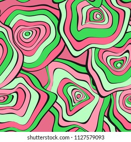 Wavy Distorted Rounds. Seamless Pattern with Deformed Circles. Hand Drawn Abstract Background. Vector Psychedelic Illustration with Colorful Spots. Wave Seamless Pattern for Fabric, Textile, Wrapping.