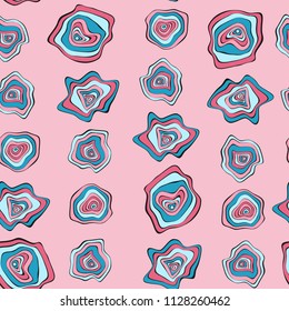 Wavy Distorted Rounds. Seamless Pattern with Deformed Circles. Hand Drawn Abstract Background. Vector Psychedelic Illustration with Colorful Spots. Wave Seamless Pattern for Fabric, Textile, Wrapping.