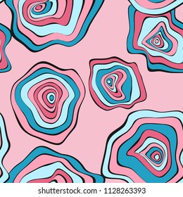 Wavy Distorted Rounds. Seamless Pattern with Deformed Circles. Hand Drawn Abstract Background. Vector Psychedelic Illustration with Colorful Spots. Wave Seamless Pattern for Fabric, Textile, Wrapping.