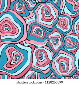 Wavy Distorted Rounds. Seamless Pattern with Deformed Circles. Hand Drawn Abstract Background. Vector Psychedelic Illustration with Colorful Spots. Wave Seamless Pattern for Fabric, Textile, Wrapping.