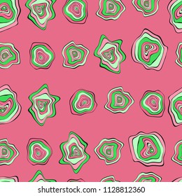 Wavy Distorted Rounds. Seamless Pattern with Deformed Circles. Hand Drawn Abstract Background. Vector Psychedelic Illustration with Colorful Spots. Wave Seamless Pattern for Fabric, Textile, Wrapping.