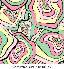 Wavy Distorted Rounds. Seamless Pattern with Deformed Circles. Abstract Background in Pastel Color Design. Vector Psychedelic Illustration with Colorful Spot. Wave Seamless Pattern for Fabric, Textile