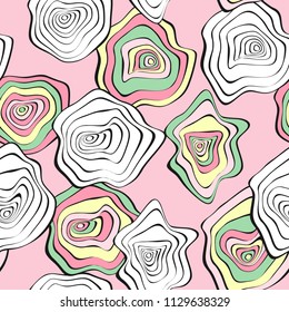 Wavy Distorted Rounds. Seamless Pattern with Deformed Circles. Abstract Background in Pastel Color Design. Vector Psychedelic Illustration with Colorful Spot. Wave Seamless Pattern for Fabric, Textile