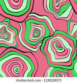 Wavy Distorted Rounds. Seamless Pattern with Deformed Circles. Hand Drawn Abstract Background. Vector Psychedelic Illustration with Colorful Spots. Wave Seamless Pattern for Fabric, Textile, Wrapping.
