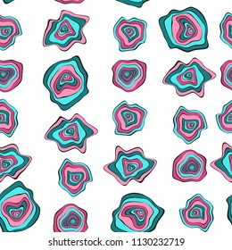 Wavy Distorted Rounds. Seamless Pattern with Deformed Circles. Hand Drawn Abstract Background. Vector Psychedelic Illustration with Colorful Spots. Wave Seamless Pattern for Fabric, Textile, Wrapping.