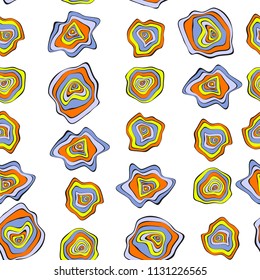 Wavy Distorted Rounds. Seamless Pattern with Deformed Circles. Hand Drawn Abstract Background. Vector Psychedelic Illustration with Colorful Spots. Wave Seamless Pattern for Fabric, Textile, Wrapping.