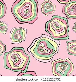 Wavy Distorted Rounds. Seamless Pattern with Deformed Circles. Abstract Background in Pastel Color Design. Vector Psychedelic Illustration with Colorful Spot. Wave Seamless Pattern for Fabric, Textile