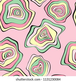 Wavy Distorted Rounds. Seamless Pattern with Deformed Circles. Abstract Background in Pastel Color Design. Vector Psychedelic Illustration with Colorful Spot. Wave Seamless Pattern for Fabric, Textile