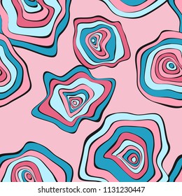 Wavy Distorted Rounds. Seamless Pattern with Deformed Circles. Hand Drawn Abstract Background. Vector Psychedelic Illustration with Colorful Spots. Wave Seamless Pattern for Fabric, Textile, Wrapping.