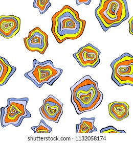 Wavy Distorted Rounds. Seamless Pattern with Deformed Circles. Hand Drawn Abstract Background. Vector Psychedelic Illustration with Colorful Spots. Wave Seamless Pattern for Fabric, Textile, Wrapping.