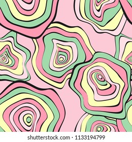 Wavy Distorted Rounds. Seamless Pattern with Deformed Circles. Abstract Background in Pastel Color Design. Vector Psychedelic Illustration with Colorful Spot. Wave Seamless Pattern for Fabric, Textile