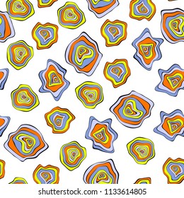 Wavy Distorted Rounds. Seamless Pattern with Deformed Circles. Hand Drawn Abstract Background. Vector Psychedelic Illustration with Colorful Spots. Wave Seamless Pattern for Fabric, Textile, Wrapping.