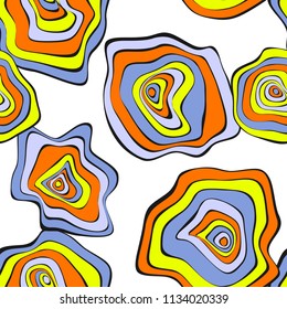 Wavy Distorted Rounds. Seamless Pattern with Deformed Circles. Hand Drawn Abstract Background. Vector Psychedelic Illustration with Colorful Spots. Wave Seamless Pattern for Fabric, Textile, Wrapping.