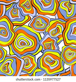 Wavy Distorted Rounds. Seamless Pattern with Deformed Circles. Hand Drawn Abstract Background. Vector Psychedelic Illustration with Colorful Spots. Wave Seamless Pattern for Fabric, Textile, Wrapping.